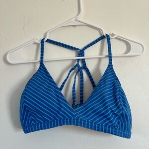 Speedo Blue and Green Striped Bikini Top L